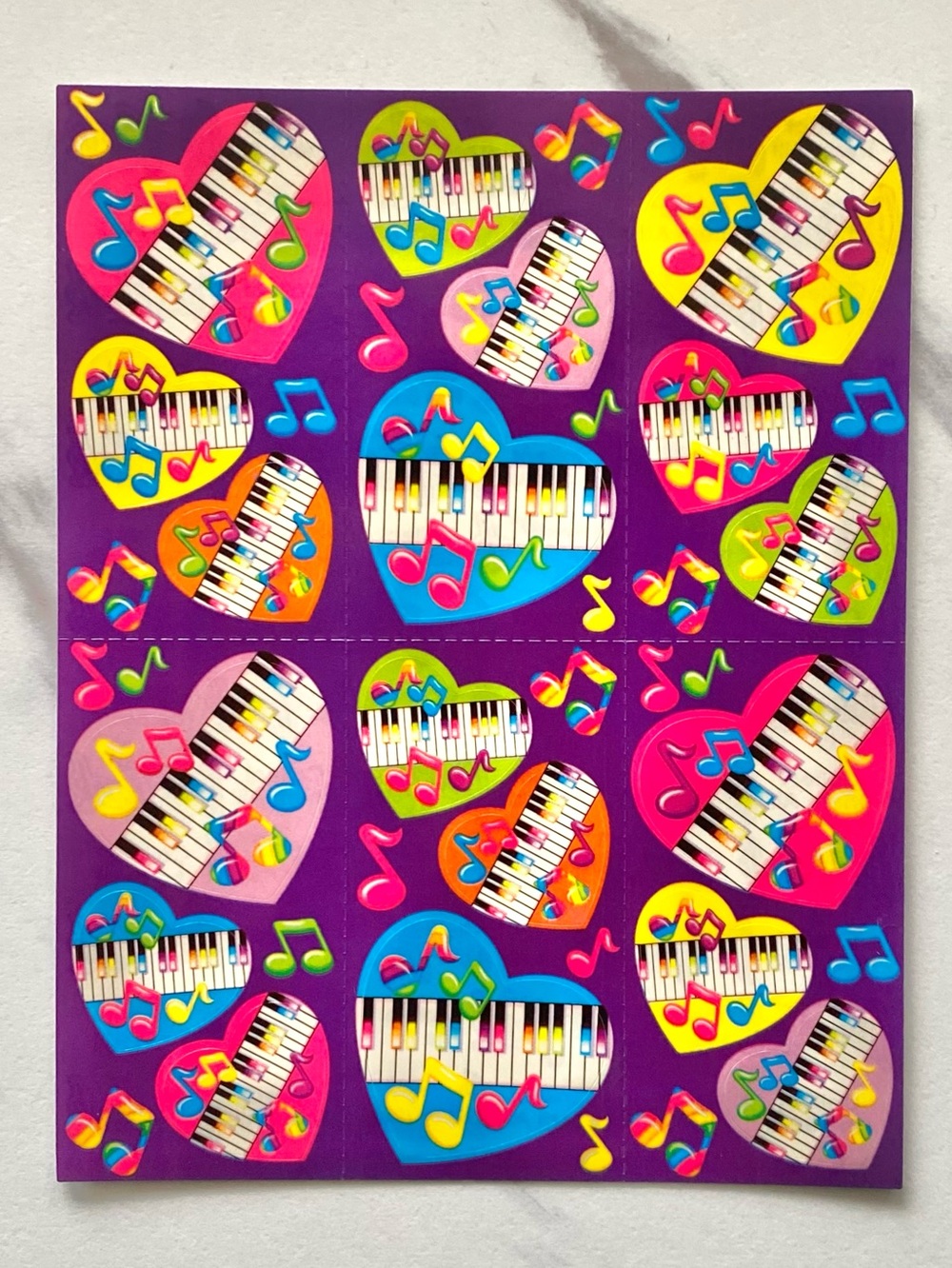 VTG Lisa Frank keyboards in hearts complete sticker sheet